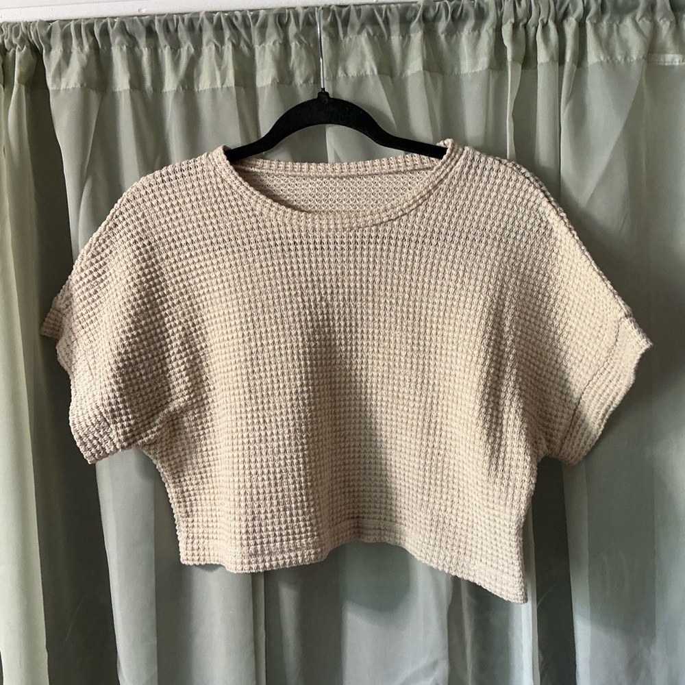 Cream Waffle Knit Crop Top size large